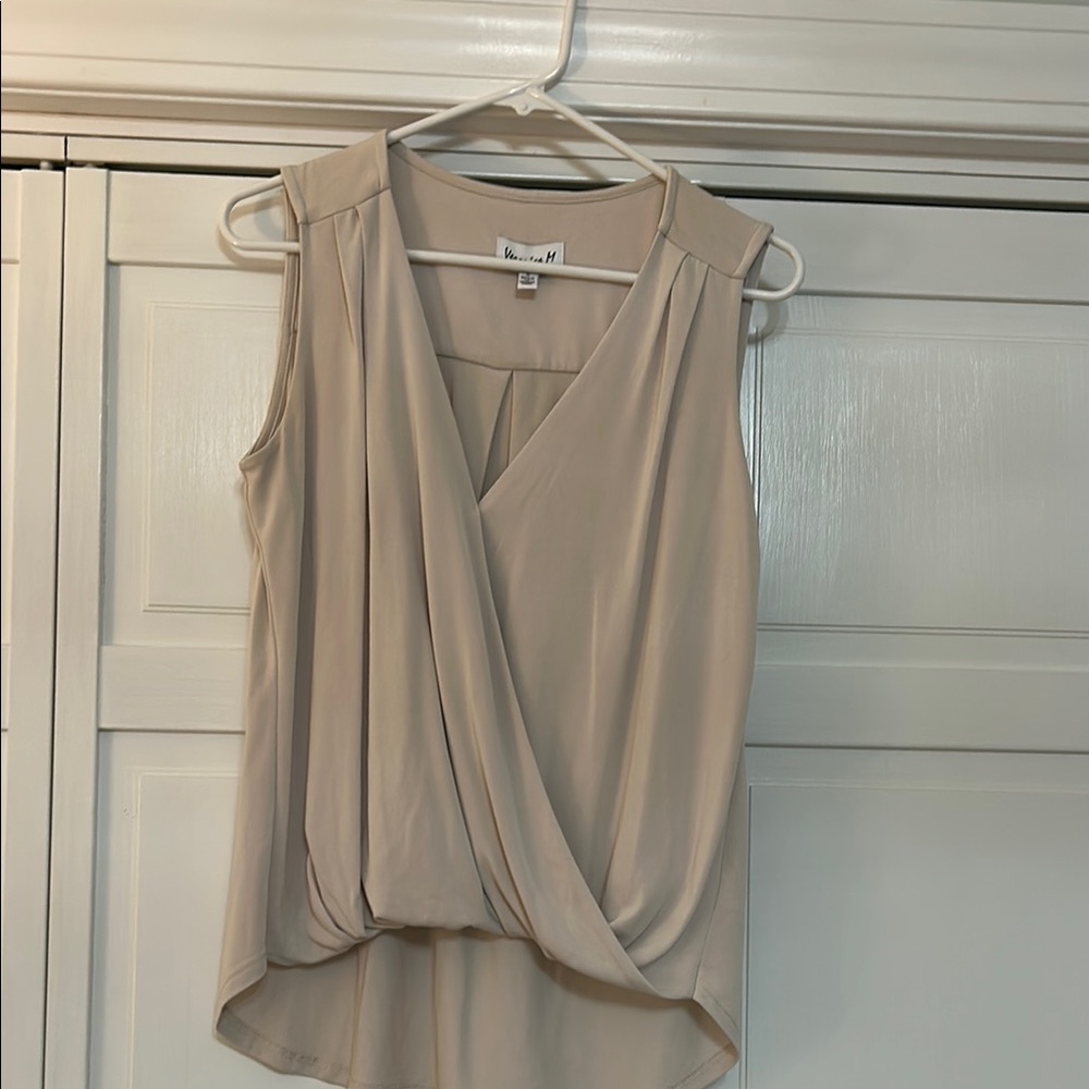 Veronica M Tan Sleeveless Wrap Blouse